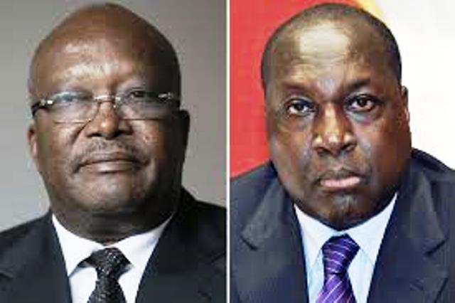 Roch Marc Christian Kaboré(MPP) à gauche et Zéphirin Diabré(UPC),les 2 candidats qui émergent au 1er tour de la présidentielle du 29 novembre 2015 au Burkina Faso pour mettre un terme au régime de la transition post insurrectionnelle.